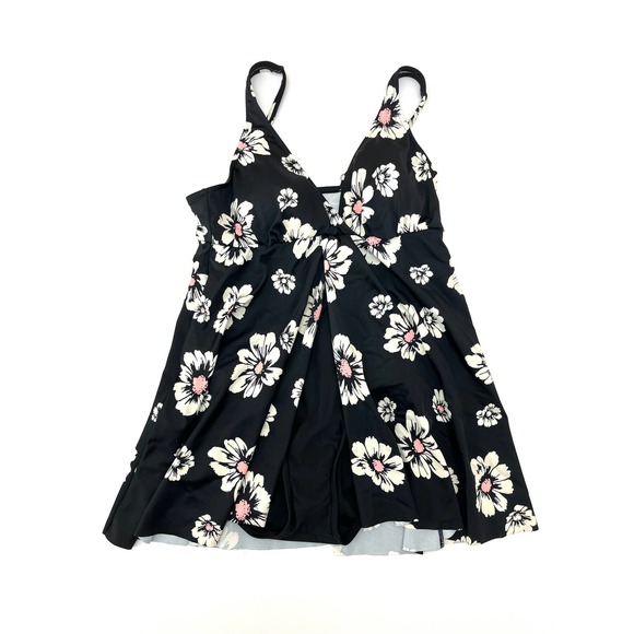 Womens One Piece Swimsuit Black White Pink Accent Size 12 NWT - Picture 1 of 4